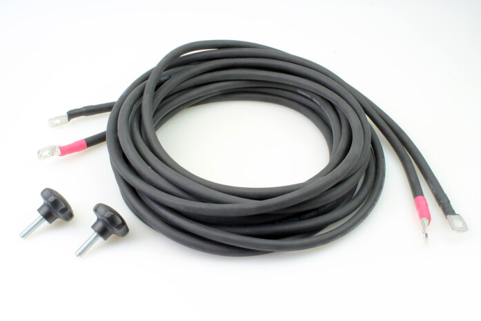Anschluss-Kabelset 25qmm H07V-K Litze verzinnt, mit M8 Kabelschuh beisseitig und Klemmschraube -schwarz/rot- 500cm