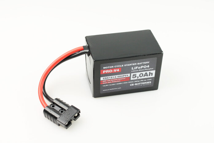 Lithium LiFePO4 Motorrad Starter Batterie -PRO-V4- Super-Safe 12V / 5,0Ah -300A- 120x80x75mm ~880g