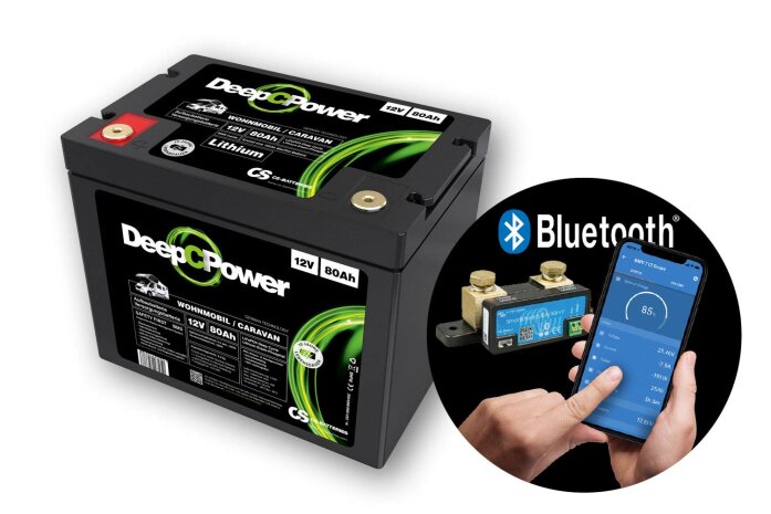 80Ah | 12,8V | 1024Wh | Lithium LiFePO4 Caravan Batterie | integrierter 500A Bluetooth-Mess-Shunt