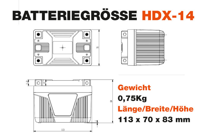 5Ah | 12,8V | 64Wh | Lithium Heavy-Duty HDX-14 Re-START Starterbatterie 400CA