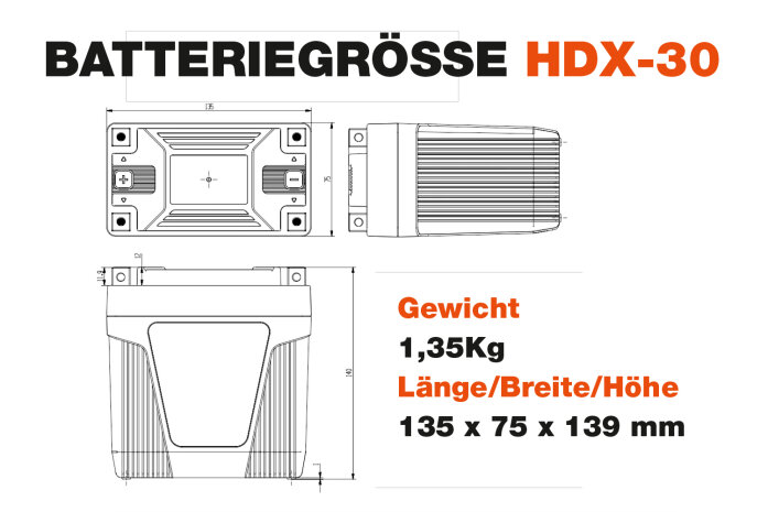 8Ah | 12,8V | 102Wh | Lithium Heavy-Duty HDX-30 Re-START Starterbatterie 800CA