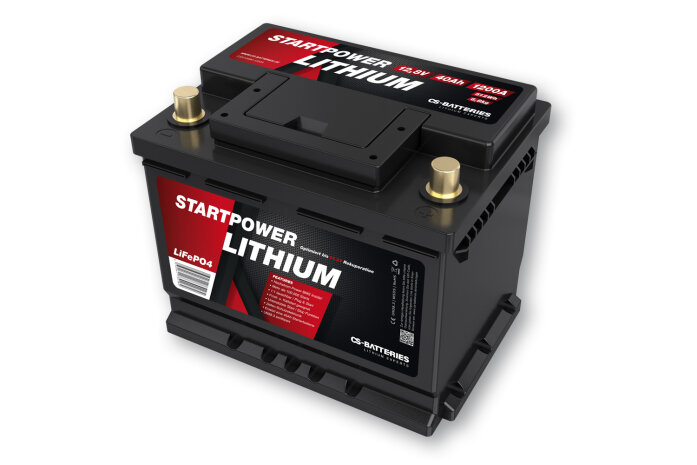 Lithium LiFePo4 Auto Starter Batterie 12,8V | 40Ah | 1200A(EN) |  Multi-Connect BMS inside | 240 x 175 x 190mm | ~6,4kg | Pb-eq 90Ah
