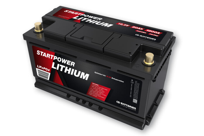 Lithium LiFePo4 Auto Starter Batterie 12,8V | 80Ah | 1800A(EN) |  Multi-Connect BMS inside | 352 x 175 x 190mm | ~12,3kg | Pb-eq 180Ah