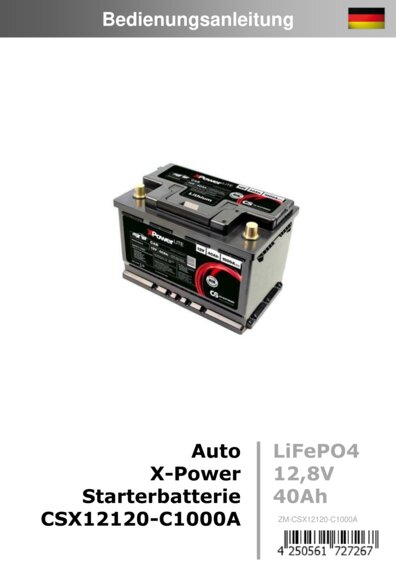 Hier geht es zur Bedienungsanleitung von CSX12120-C1000A LiFePO4 X-Power-Starterbatterie