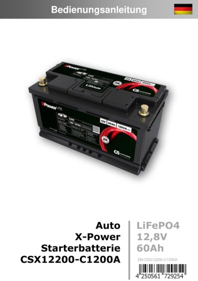 Hier geht es zur Bedienungsanleitung von CSX12200-C1200A LiFePO4 X-Power-Starterbatterie