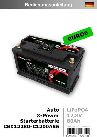 Hier geht es zur Bedienungsanleitung von CSX12280-C1200AE6 LiFePO4 X-Power-Starterbatterie