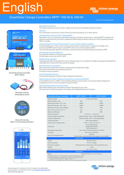 Click here for the Datasheet of the Victron SmartSolar MPPT 100/30