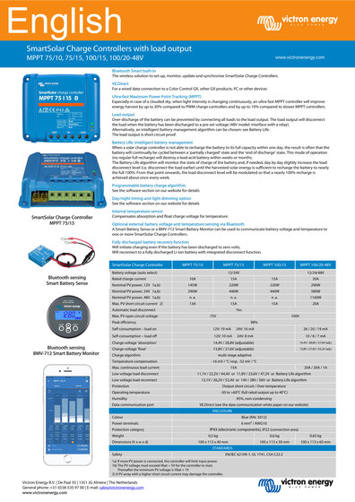 Click here for the Datasheet of the Victron SmartSolar MPPT 100/20